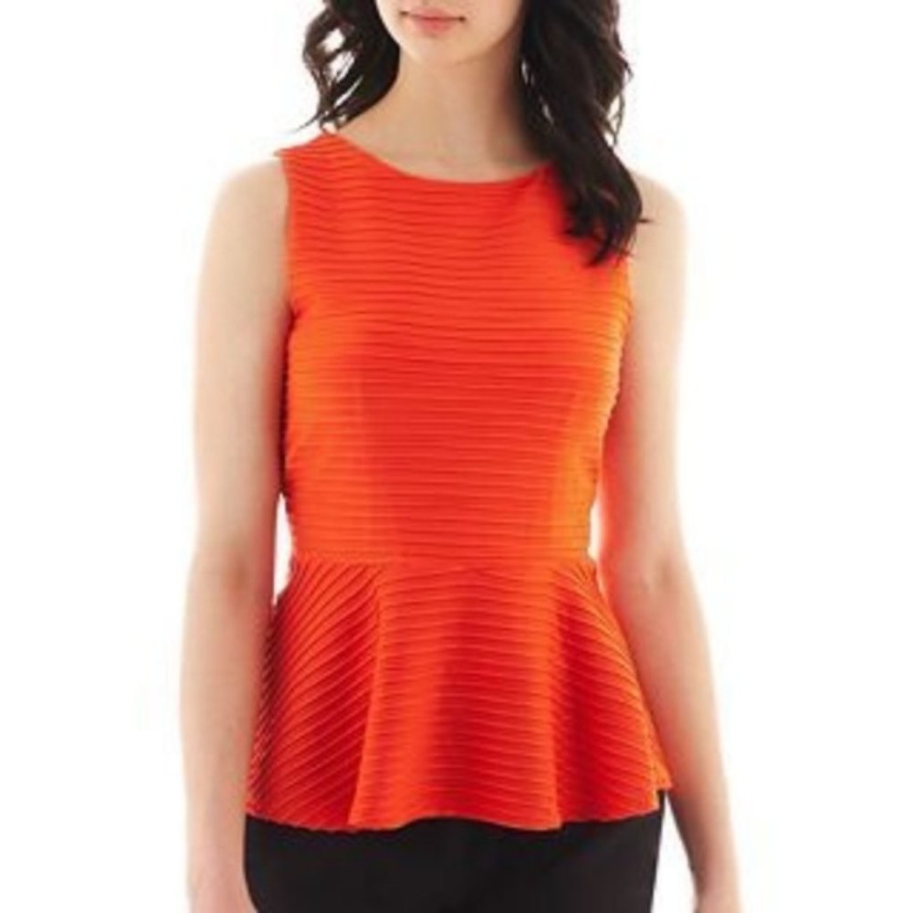 NWT BISOU BISOU Peplum Tank Top, Orange Polyester Sleeveless Career Solid, S
